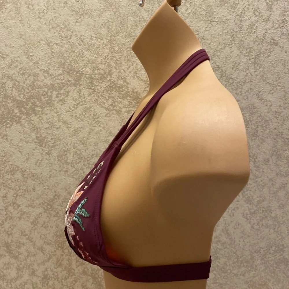 Time and Tru Burgundy Floral Bikini Top